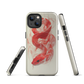 Phone case with red snake design on a cream background, coiled in smoky detail. Bold artwork by NZ designer Ben Hart.