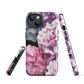 Designer phone case with pink and purple hydrangea floral artwork.