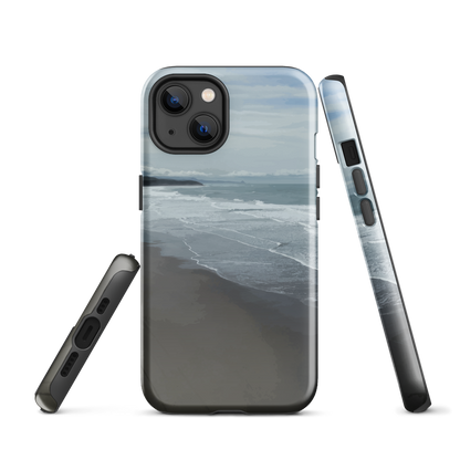 Phone case with a scenic photo of Riversdale Beach and ocean waves.