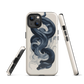 Phone case with black python and smoke design on cream background