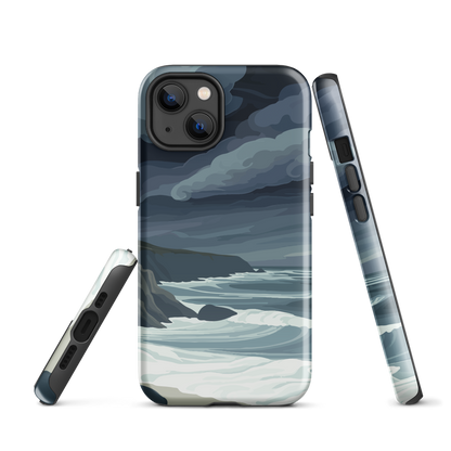 Phone case featuring moody Cape Kidnappers coastline with crashing waves and dark skies