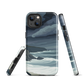 Phone case featuring moody Cape Kidnappers coastline with crashing waves and dark skies