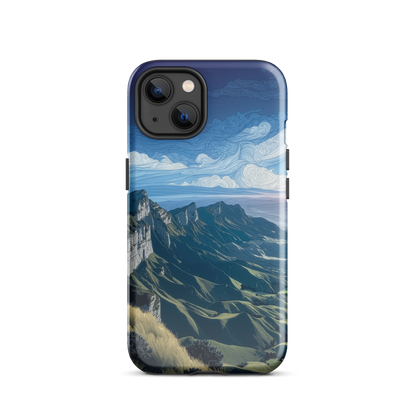 Te Mata Peak designer phone case with Hawke’s Bay cliffs, rolling green hills and dramatic swirling sky