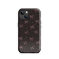 Midnight Bow seamless repeat pattern — pink hand-drawn ribbon bows and sparkle stars on a black background