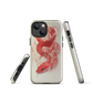 Phone case with red snake design on a cream background, coiled in smoky detail. Bold artwork by NZ designer Ben Hart.