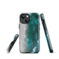 Ocean wave phone case with abstract beach design in teal and white, by NZ artist Ben Hart.