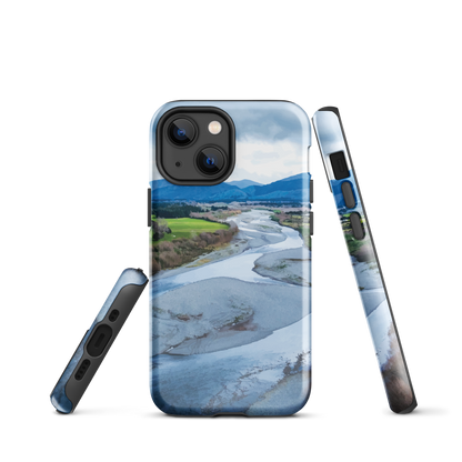 Waiohine phone case featuring artwork of New Zealand’s braided riverbed landscape in the Wairarapa.