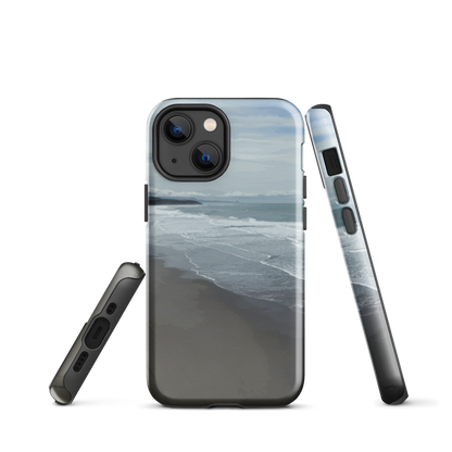 Phone case with a scenic photo of Riversdale Beach and ocean waves.