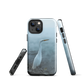 Phone case with a white heron standing in a misty wetland scene.