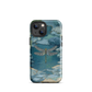 Nature-inspired phone case featuring a dragonfly over calm water with blue and green forest tones.