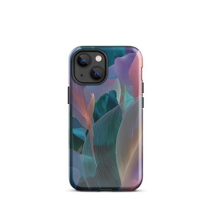 Abstract pastel botanical designer phone case in pink, lilac and teal tones with soft flowing floral textures