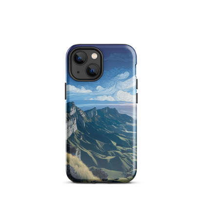 Te Mata Peak designer phone case with Hawke’s Bay cliffs, rolling green hills and dramatic swirling sky