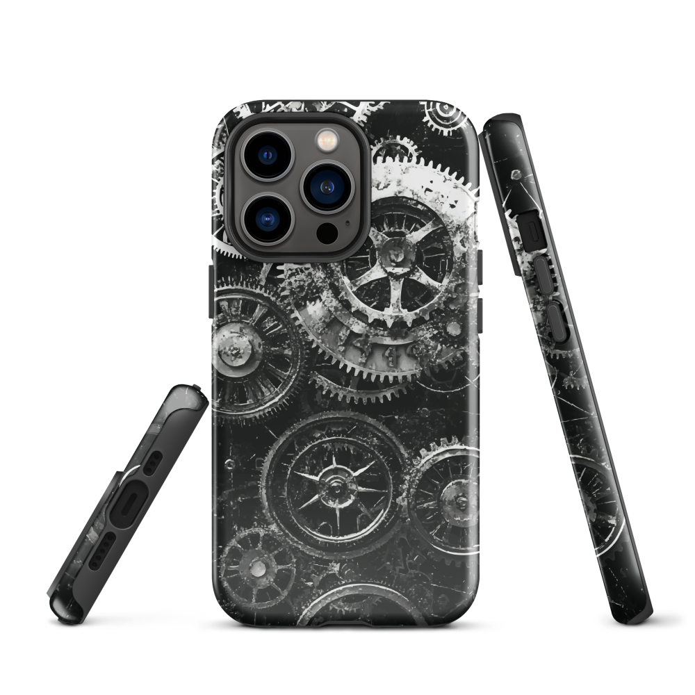 'Clockwork' iPhone phone case, a stunning fusion of gears, cogs, and vintage industrial charm. Inspired by the beauty of classic timepieces and steampunk aesthetics.