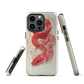 Phone case with red snake design on a cream background, coiled in smoky detail. Bold artwork by NZ designer Ben Hart.