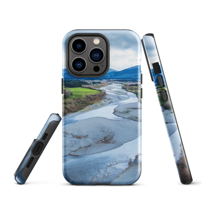 Waiohine phone case featuring artwork of New Zealand’s braided riverbed landscape in the Wairarapa.