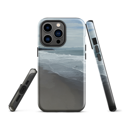 Phone case with a scenic photo of Riversdale Beach and ocean waves.