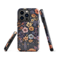 Phone case with colourful wildflowers on dark background, floral art design