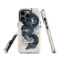 Phone case with black python and smoke design on cream background