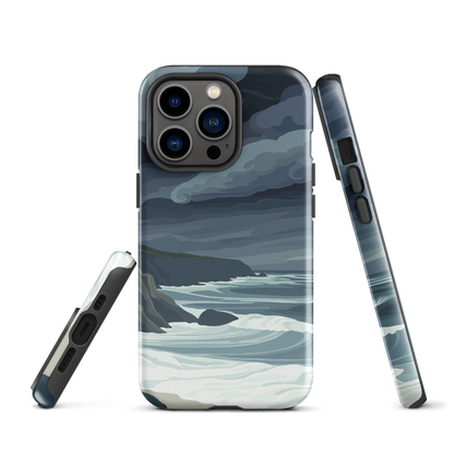 Phone case featuring moody Cape Kidnappers coastline with crashing waves and dark skies