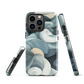 Phone case with abstract swirling ocean waves in blue and cream