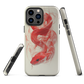 Phone case with red snake design on a cream background, coiled in smoky detail. Bold artwork by NZ designer Ben Hart.