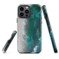 Ocean wave phone case with abstract beach design in teal and white, by NZ artist Ben Hart.
