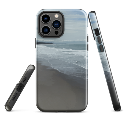 Phone case with a scenic photo of Riversdale Beach and ocean waves.