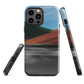 Phone case with abstract red, green, and blue heat wave landscape design.