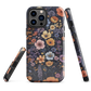 Phone case with colourful wildflowers on dark background, floral art design