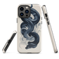 Phone case with black python and smoke design on cream background