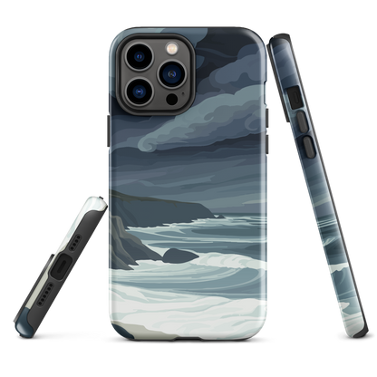 Phone case featuring moody Cape Kidnappers coastline with crashing waves and dark skies
