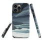 Phone case featuring moody Cape Kidnappers coastline with crashing waves and dark skies