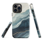 An elegant abstract phone case inspired by layered coastal forms in blue and teal tones.