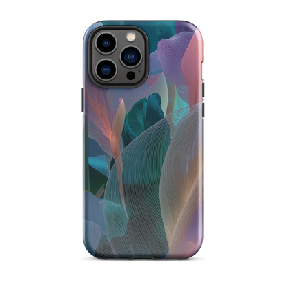 Abstract pastel botanical designer phone case in pink, lilac and teal tones with soft flowing floral textures