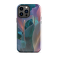 Abstract pastel botanical designer phone case in pink, lilac and teal tones with soft flowing floral textures