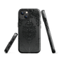 Black embossed damask phone case with gothic baroque pattern.