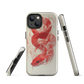 Phone case with red snake design on a cream background, coiled in smoky detail. Bold artwork by NZ designer Ben Hart.