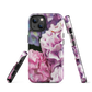 Designer phone case with pink and purple hydrangea floral artwork.