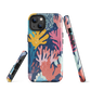 Colourful coral reef phone case design in pink, blue and yellow by NZ artist Ben Hart