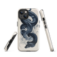 Phone case with black python and smoke design on cream background