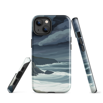 Phone case featuring moody Cape Kidnappers coastline with crashing waves and dark skies