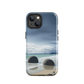 Moeraki Boulders coastal designer phone case with ocean waves and dramatic NZ sky