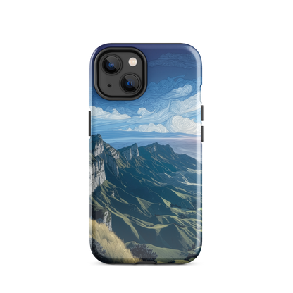 Te Mata Peak designer phone case with Hawke’s Bay cliffs, rolling green hills and dramatic swirling sky