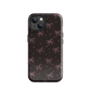 Midnight Bow seamless repeat pattern — pink hand-drawn ribbon bows and sparkle stars on a black background