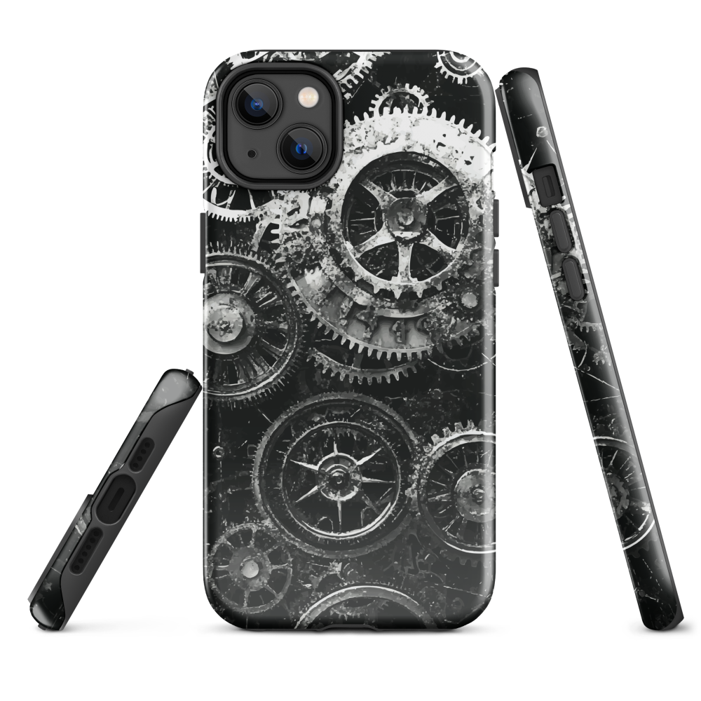 'Clockwork' iPhone phone case, a stunning fusion of gears, cogs, and vintage industrial charm. Inspired by the beauty of classic timepieces and steampunk aesthetics.