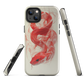 Phone case with red snake design on a cream background, coiled in smoky detail. Bold artwork by NZ designer Ben Hart.