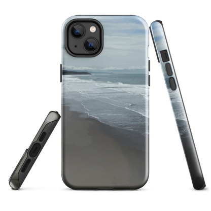 Phone case with a scenic photo of Riversdale Beach and ocean waves.
