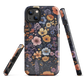 Phone case with colourful wildflowers on dark background, floral art design