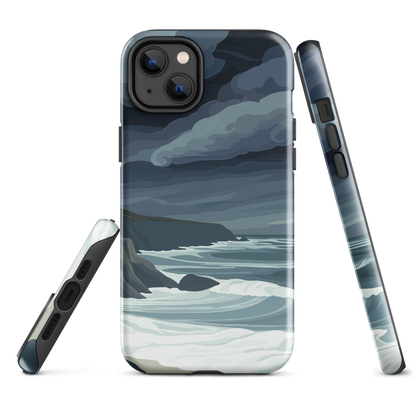 Phone case featuring moody Cape Kidnappers coastline with crashing waves and dark skies