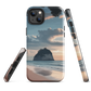 Phone case with Cathedral Cove beach and sunset scene, featuring soft skies and sea stack